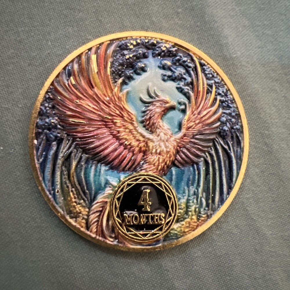 AA Sobriety Four 4 Month Phoenix Rising Coin Chip Sober Anniversary